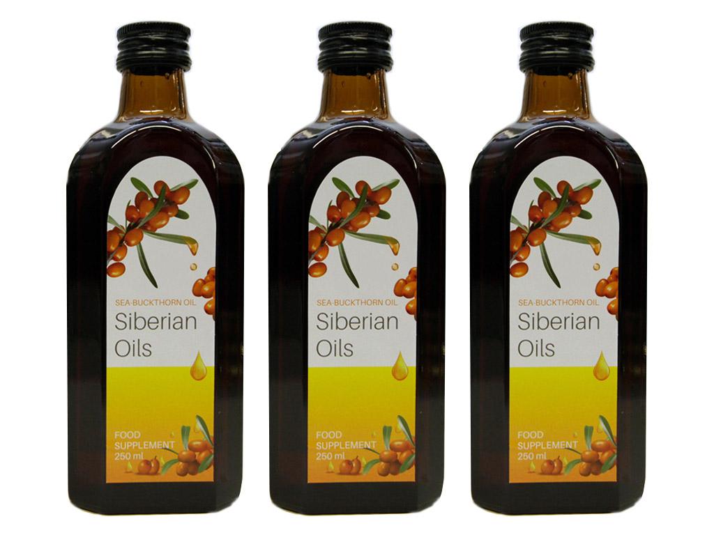 3 x 250 ml Sanddornöl Sanddorn Pflanzenöl Siberian Oils Hippophae rhamnoides