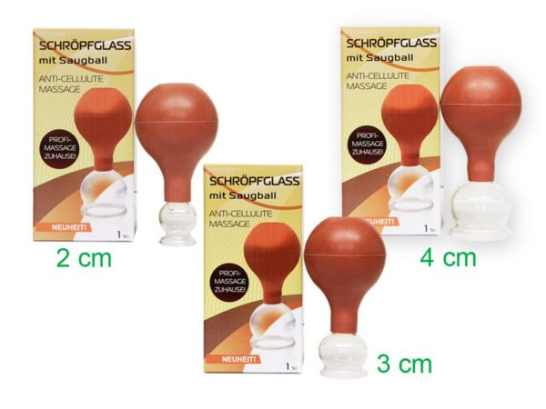 Schröpfgläser Set mit Saugball 2 cm 3 cm 4 cm