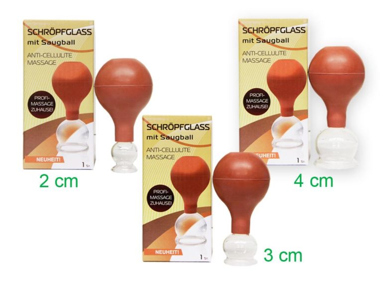 Schröpfgläser Set mit Saugball 2 cm 3 cm 4 cm