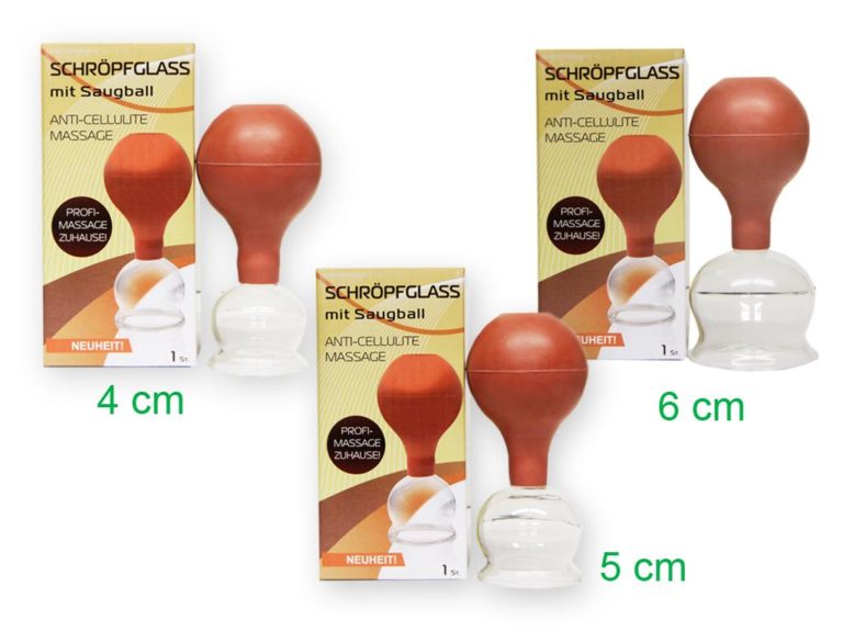 Schröpfgläser Set mit Saugball 4 cm 5 cm 6 cm