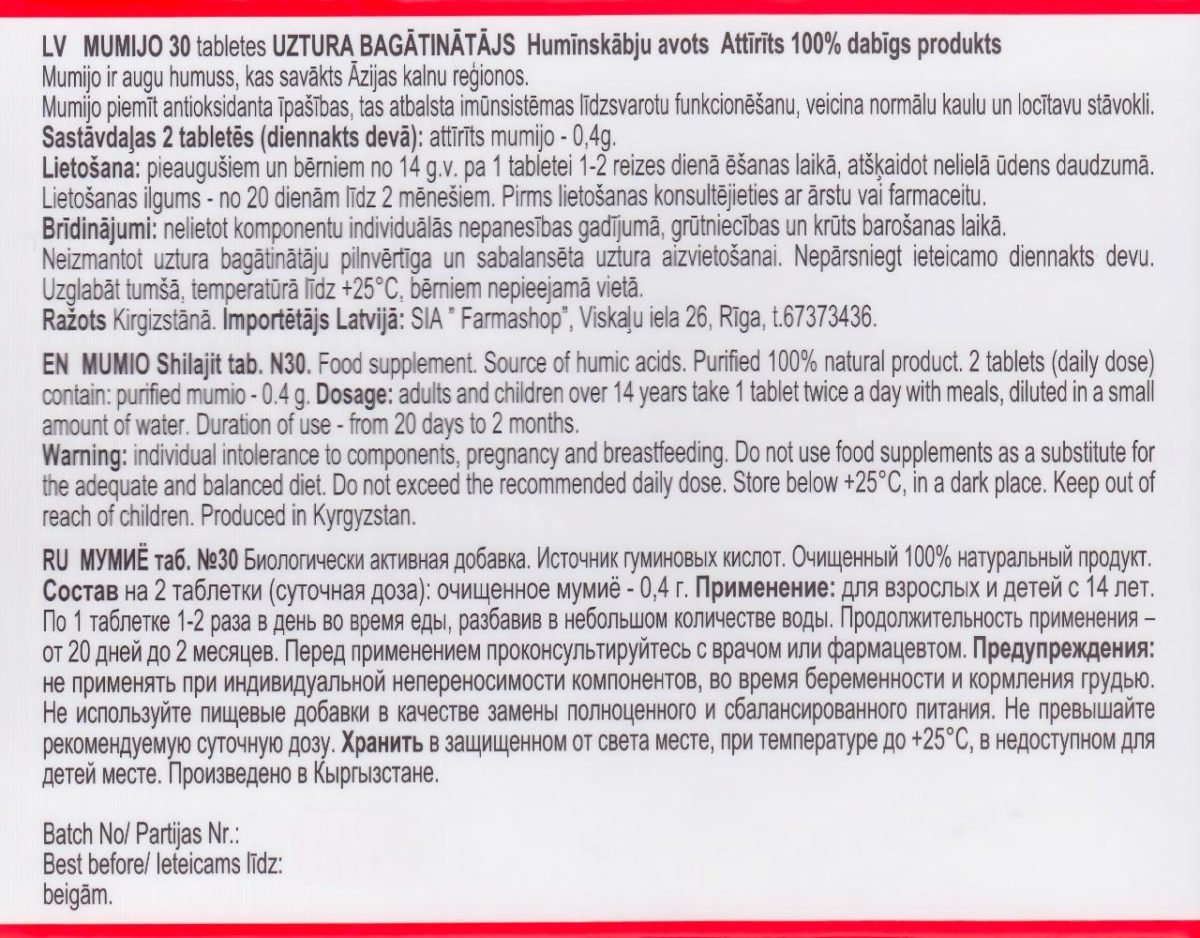 Mumijo Kirgistan Bergbalsam 30 Tabl