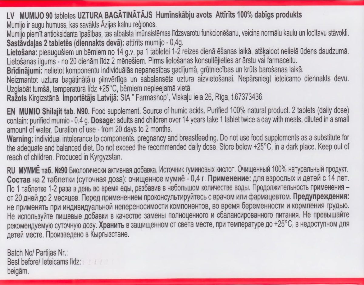 Mumijo Shilajit Kirgistan Bergbalsam 90 Tabl