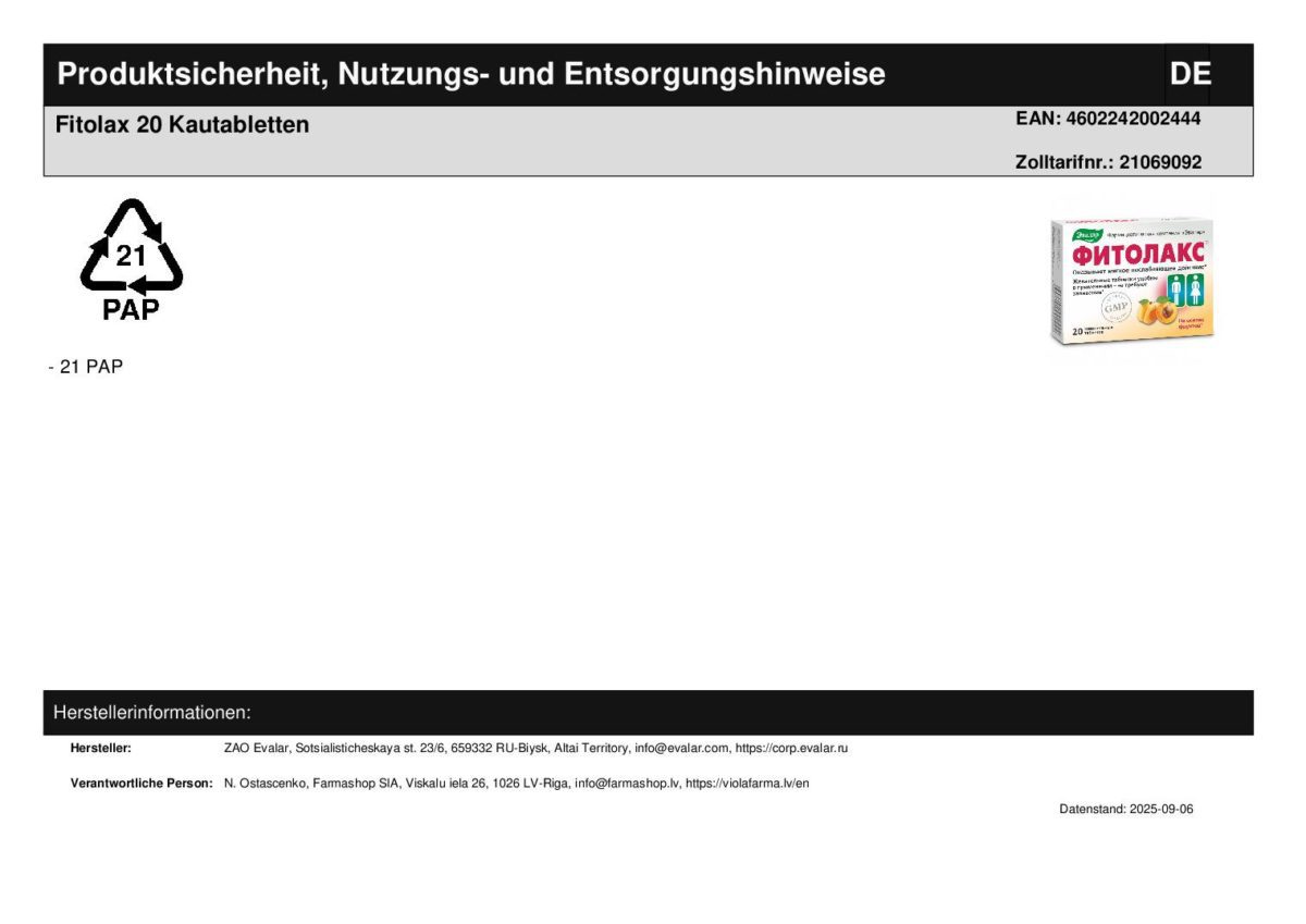 Fitolax Darmentleerung 20 Kautabletten