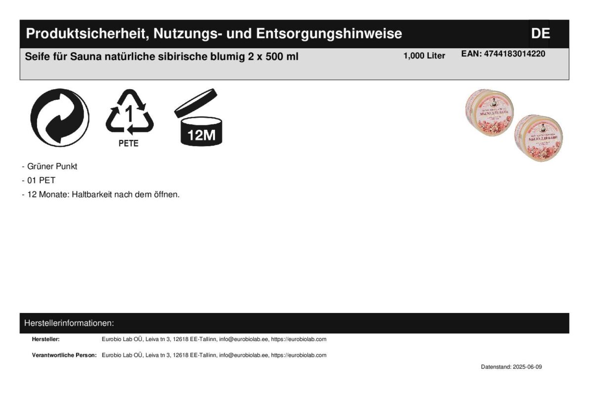 Seife für Sauna natürliche sibirische blumig 2 x 500 ml