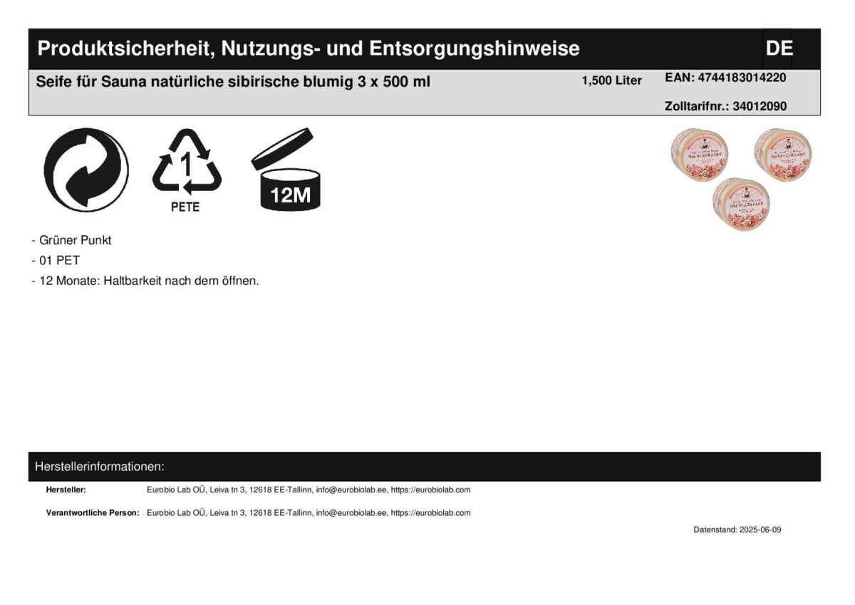 Seife für Sauna natürliche sibirische blumig 3 x 500 ml