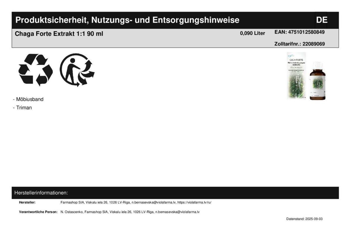 Chaga Forte Extrakt 1:1 Konzentrat Inonotus obliquus 90 ml