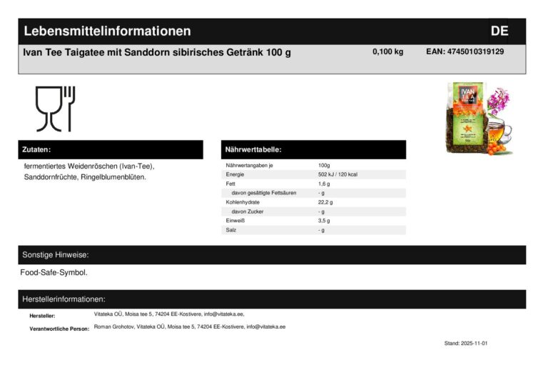 Ivan Tee Taigatee mit Sanddorn fermentiert 100 g