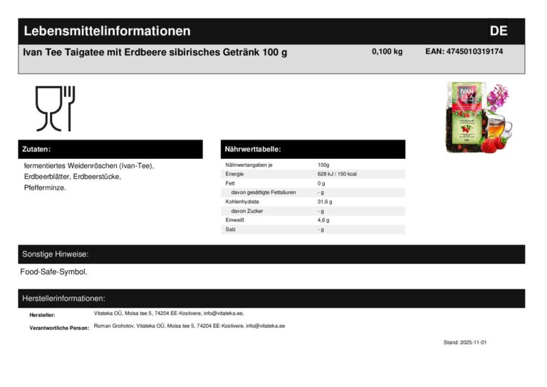 Ivan Tee Taigatee mit Erdbeere fermentiert 100 g