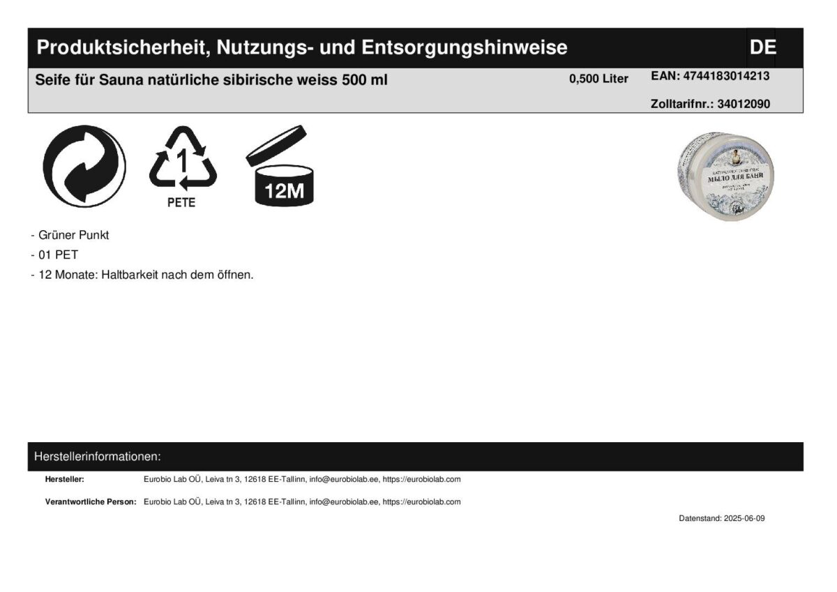 Seife für Sauna Agafia natürliche sibirische 500 ml