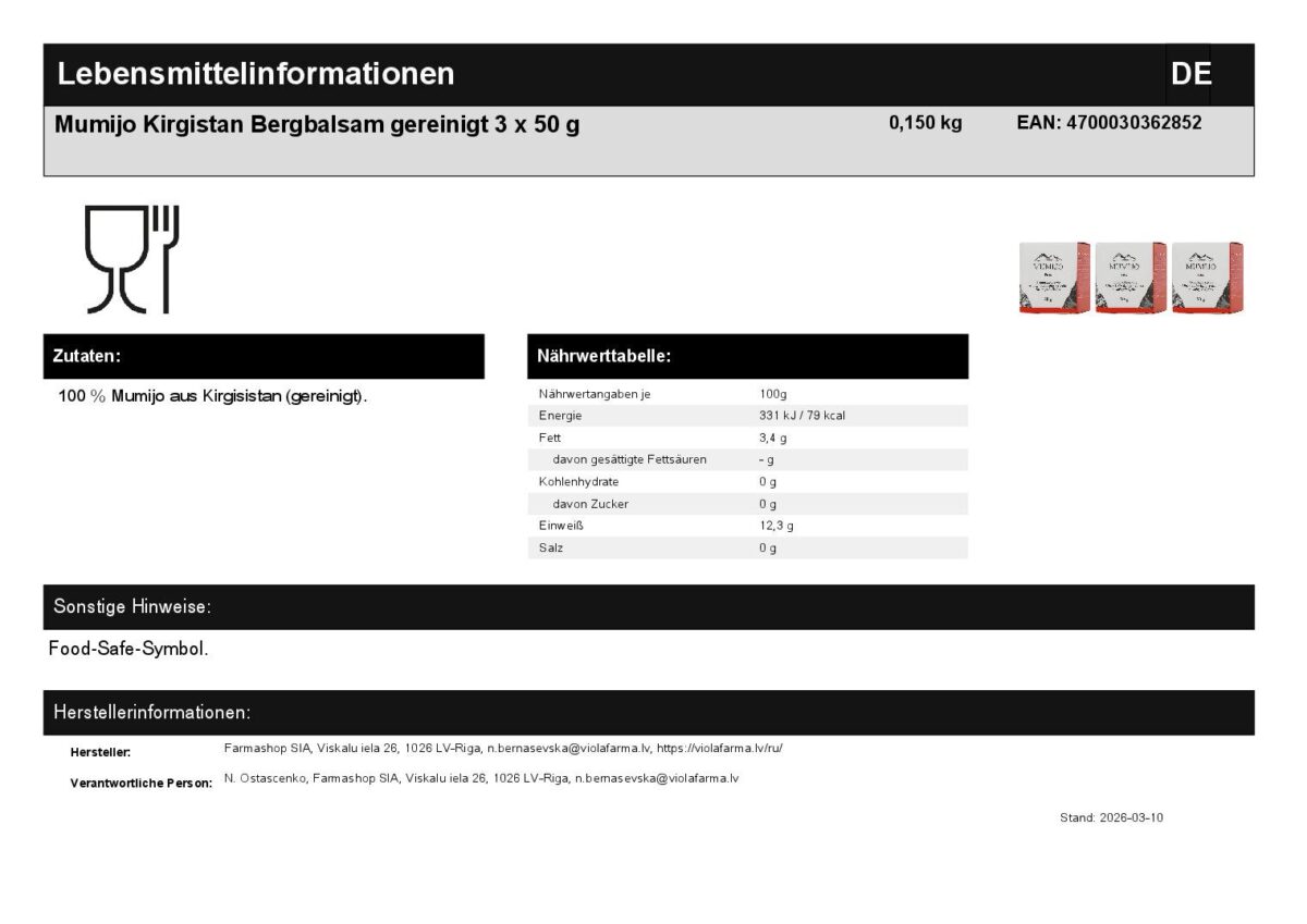 Mumijo Shilajit Harz Kirgistan Bergbalsam gereinigt 3 x 50 g
