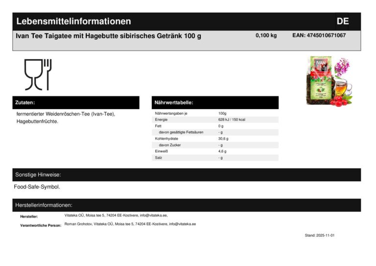 Ivan Tee Taigatee mit Hagebutte fermentiert 100 g