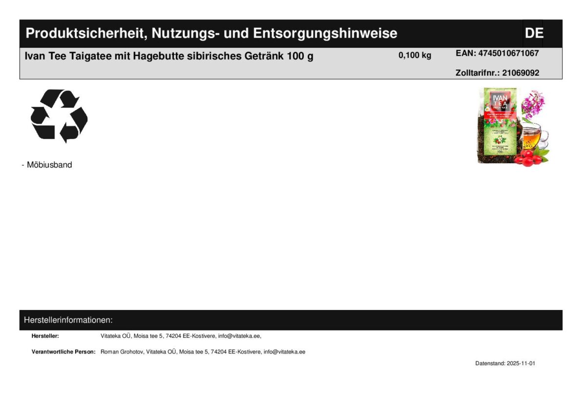Ivan Tee Taigatee mit Hagebutte fermentiert 100 g