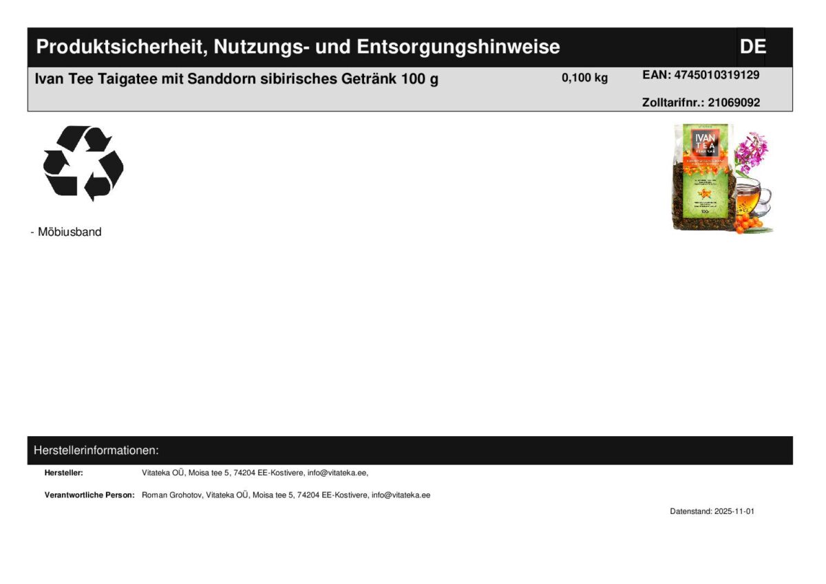 Ivan Tee Taigatee mit Sanddorn fermentiert 100 g