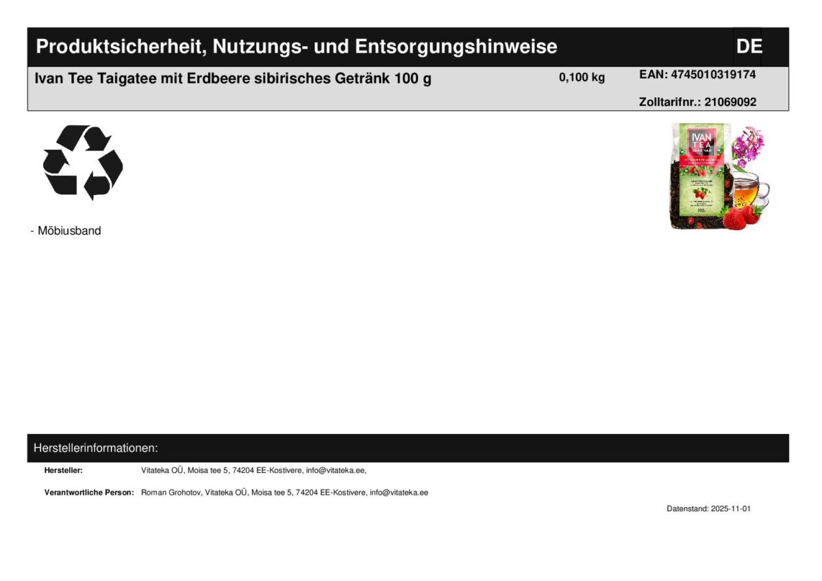Ivan Tee Taigatee mit Erdbeere fermentiert 100 g