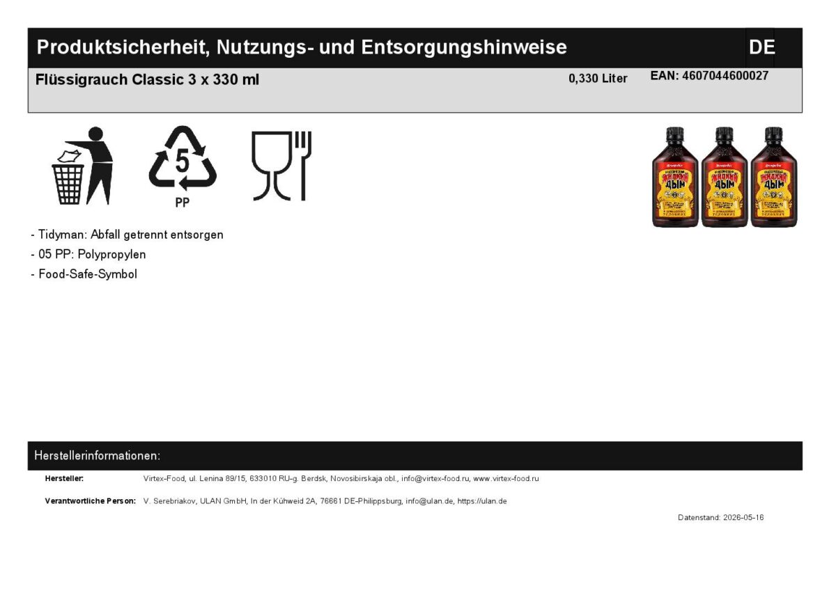 Flüssigrauch Classic Liquid smoke 3 x 330 ml