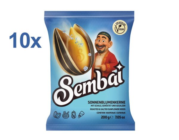 Sonnenblumenkerne Sembai gestreift geröstet gesalzen ungeschält 10 x 200 g