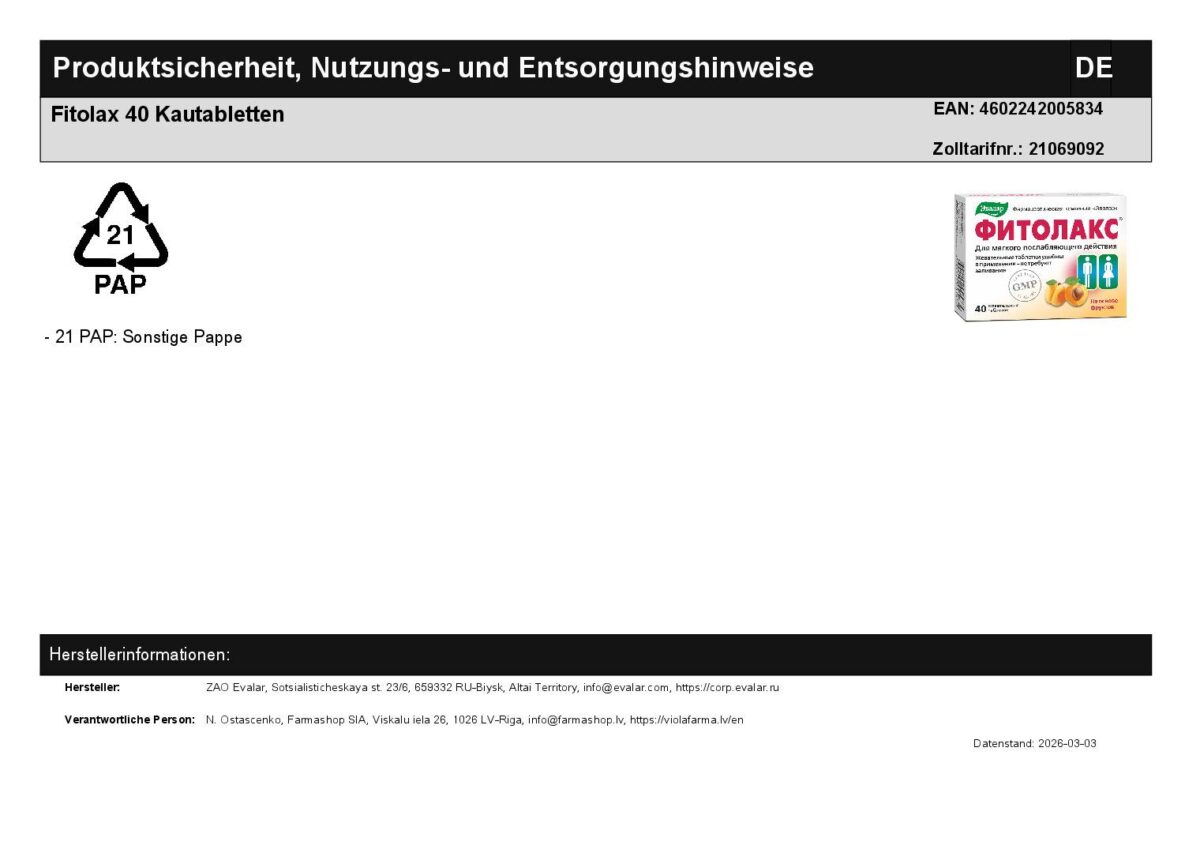 Fitolax abführende Wirkung Darmentleerung 40 Kautabletten