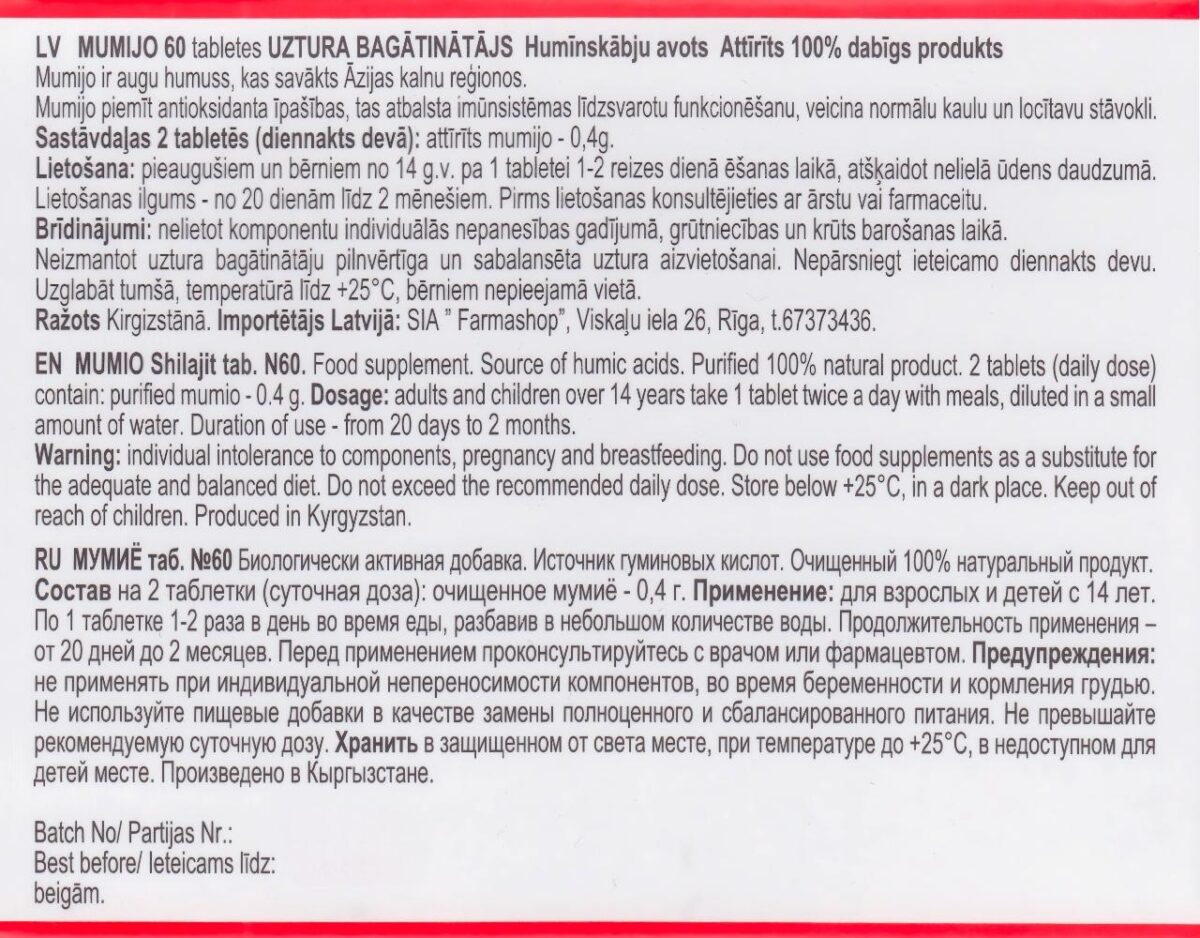Mumijo Kirgistan Bergbalsam 60 Tabl