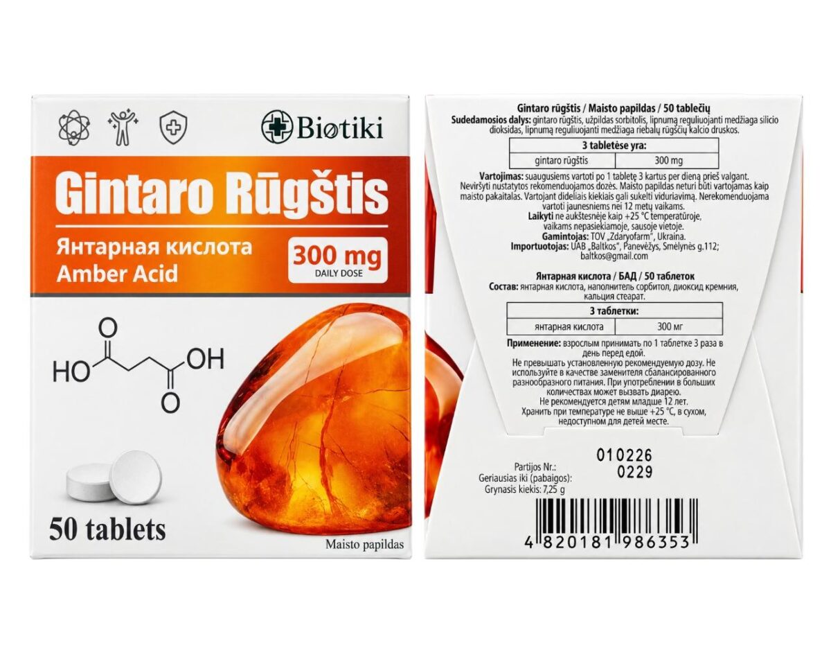 Bernsteinsäure Amber Acid Succinic Acid Biotiki 3 x 50 Tabletten